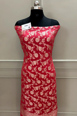 Peach Golden Zari Pure Georgette Silk Banarasi Suit