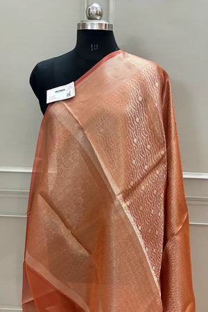 Peach Golden Zari Tissue Silk Banarasi Saree