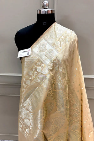 Peach Mahinki Buti Katan Silk Banarasi Saree