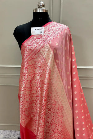 Peach and Dark Peach Ghonga Buti Katan Silk Banarasi Saree