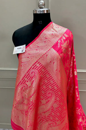 Pink Golden Zari Banarasi Silk Saree
