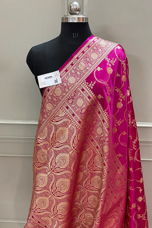 Pink Kanchan Bel Katan Silk Banarasi Saree