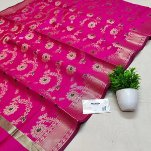 Pink Meenakari Satin Silk Banarasi Dupatta