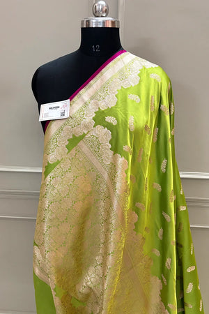 Pista Kanak Buti Katan Silk Banarasi Saree