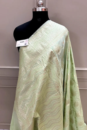 Pista Spider Jaal Katan Silk Banarasi Saree