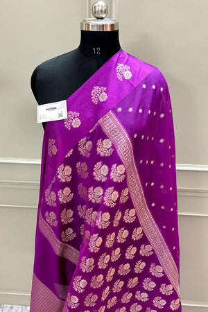 Purple Golden Zari Raw Mango Silk Banarasi Saree