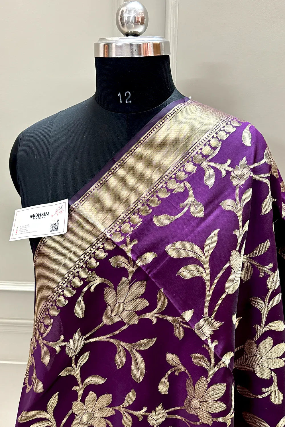 Purple Golden Zari Satin Silk Banarasi Dupatta