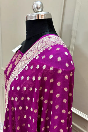 Purple Pure Georgette Silk Banarasi Suit