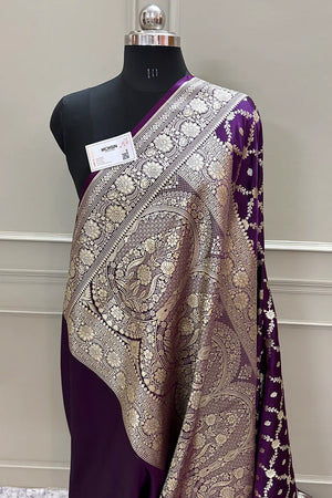 Purple Qaidi Buti Katan Silk Banarasi Saree