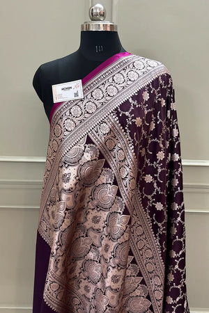 Purple Vardhman Jaal Katan Silk Banarasi Saree