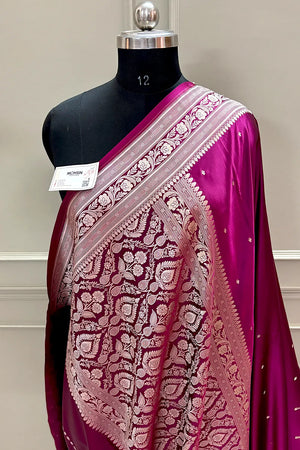 Purple Wine Golden Zari Katan Silk Banarasi Saree