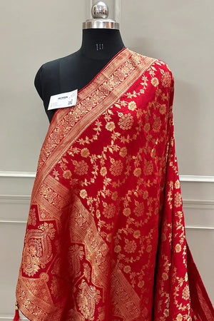 Red Golden Zari Georgette Silk Banarasi Saree