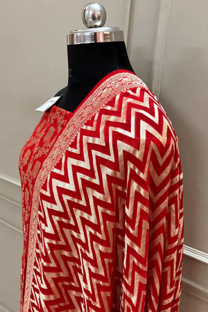 Red Golden Zari Pure Georgette Silk Banarasi Suit