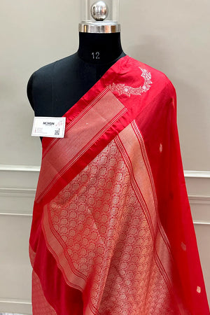 Red Golden Zari Raw Mango Silk Banarasi Saree