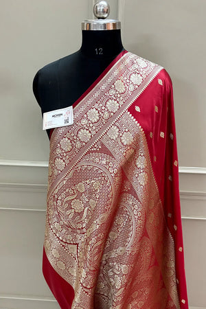 Red Mario Patti Katan Silk Banarasi Saree