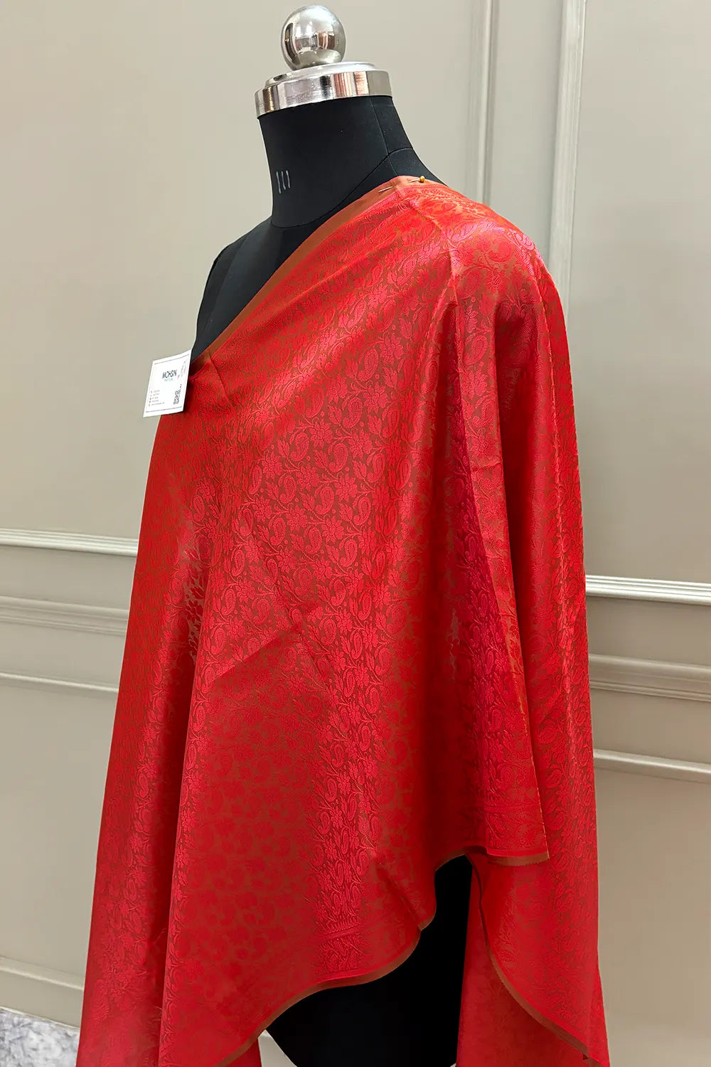 Red Resham Zari Silk Banarasi Stole