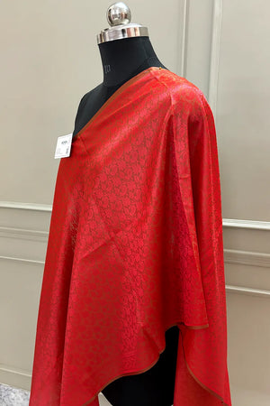 Red Resham Zari Silk Banarasi Stole