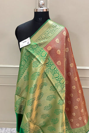 Red and Green Brocade Banarasi Silk Saree