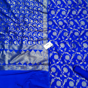 Royal Blue Golden Zari Katan Silk Banarasi Suit