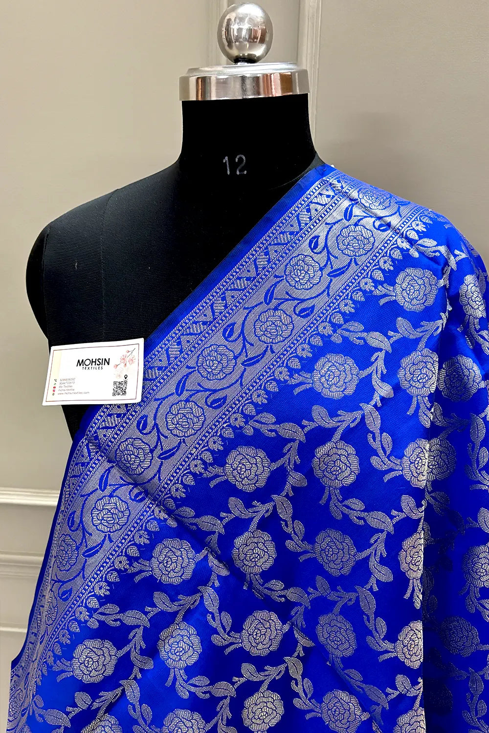 Royal Blue Golden Zari Satin Silk Banarasi Dupatta