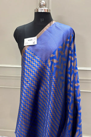 Royal Blue Resham Zari Silky Banarasi Saree