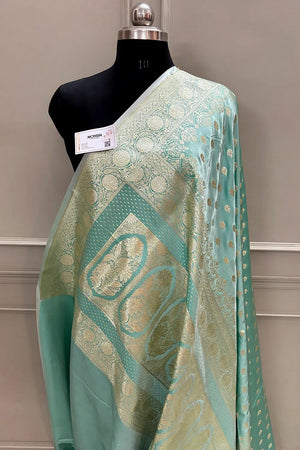 Sea Green Golden Zari Katan Silk Banarasi Saree