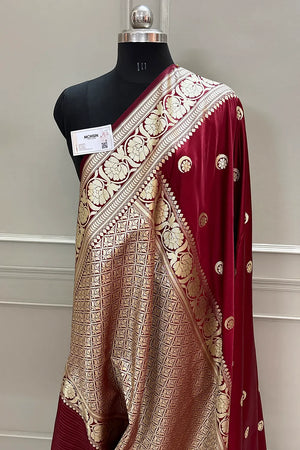 Sonakshi Sinha Maroon Chand Tara Katan Silk Banarasi Saree