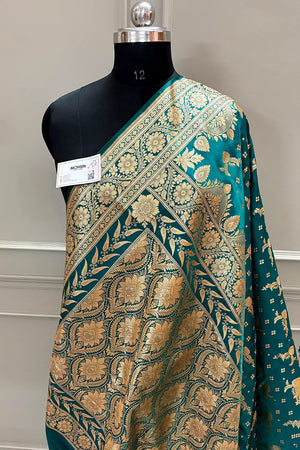 Teal Victory Katan Silk Banarasi Saree