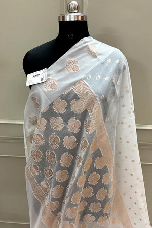 White Golden Zari Raw Mango Banarasi Saree