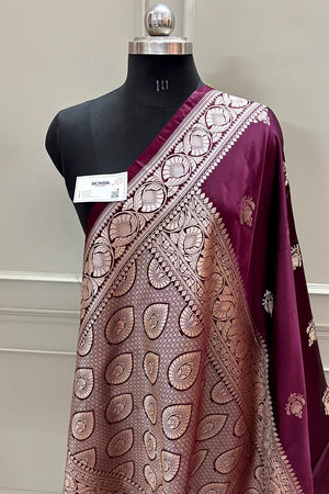 Wine Kohinoor Buti Katan Silk Banarasi Saree
