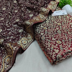 Wine Stone Work Kimkhab Silk Banarasi Gharara