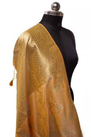 Yellow Golden Zari Katan Silk Banarasi Dupatta