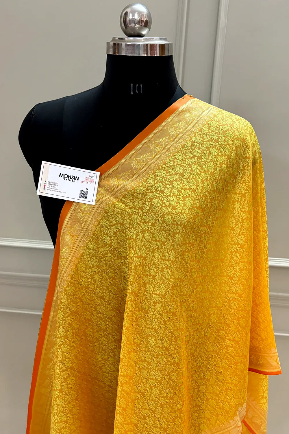 Yellow Resham Zari Silk Banarasi Stole