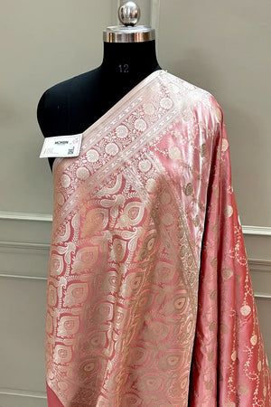 Dusty Peach Ropeway Jaal Katan Silk Banarasi Saree