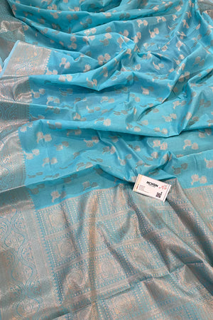 Firozi Daab Buti Chanderi Silk Banarasi Saree