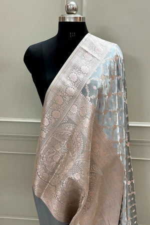 Grey Qaidi Buti Katan Silk Banarasi Saree