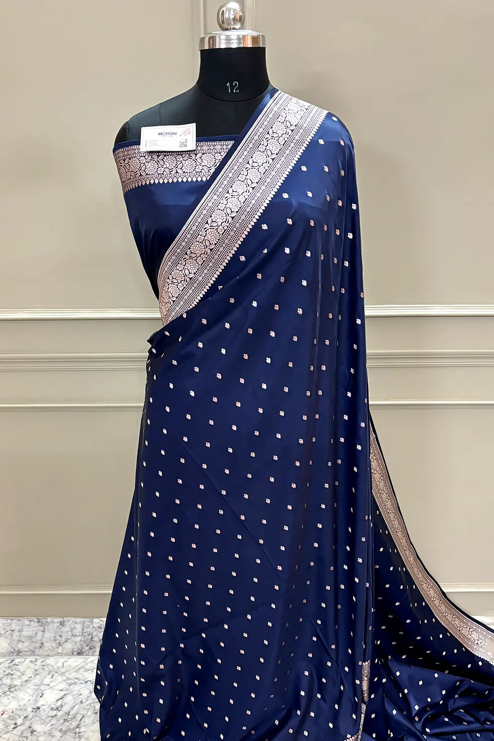 Navy Blue Chitrani Buti Katan Silk Banarasi Saree