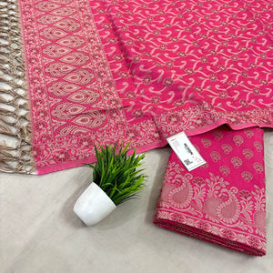 Pink Kacchi Carry Saleeb Cotton Silk Banarasi Suit