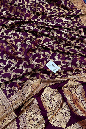 Purple Wine Moglai Jaal Katan Silk Banarasi Saree