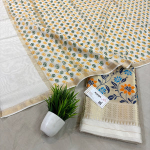 White Gulbagh Cotton Silk Banarasi Suit With Printed Dupatta