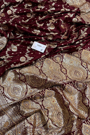 Wine Tirchi Daal Stone Work Katan Silk Banarasi Saree