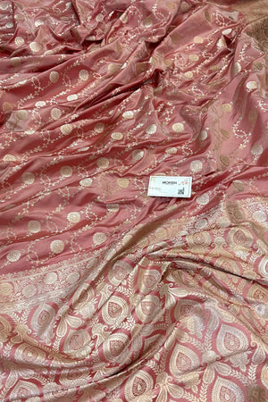 Dusty Peach Ropeway Jaal Katan Silk Banarasi Saree