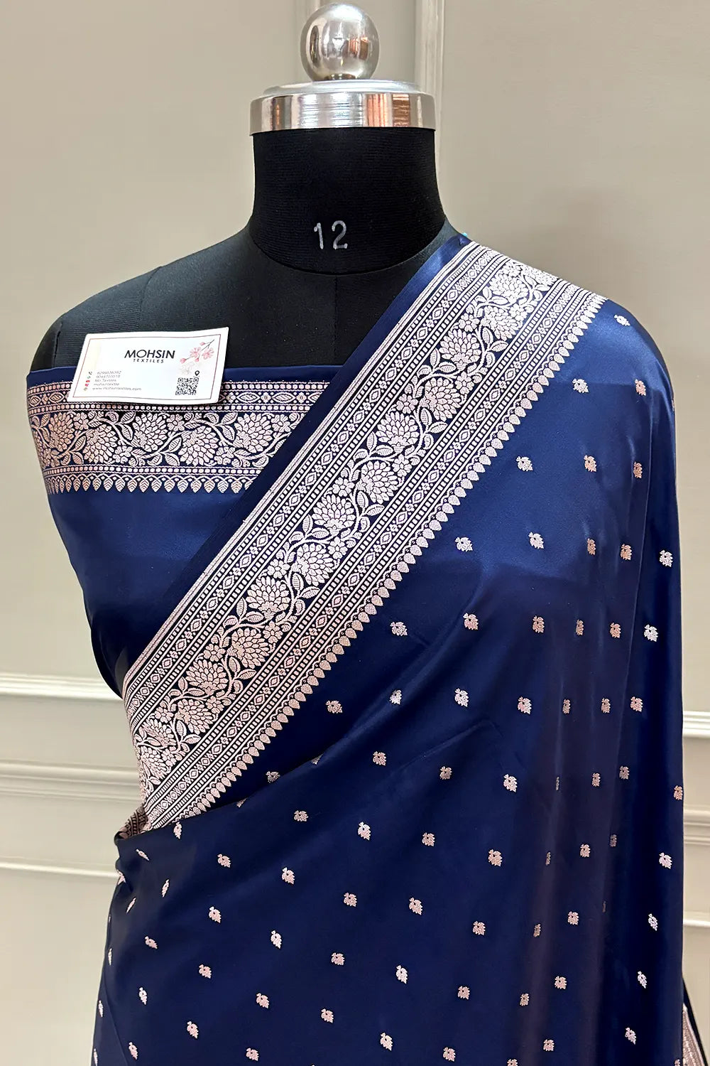 Navy Blue Chitrani Buti Katan Silk Banarasi Saree