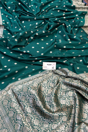 Teal Rudraksha Buti Katan Silk Banarasi Saree