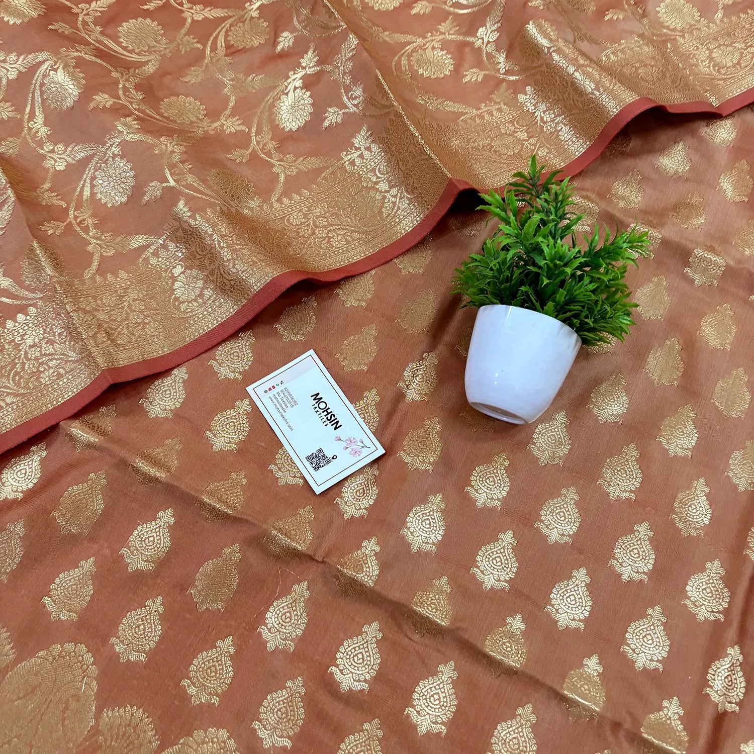 Light Peach Gumbad Crown Satin Silk Banarasi Suit