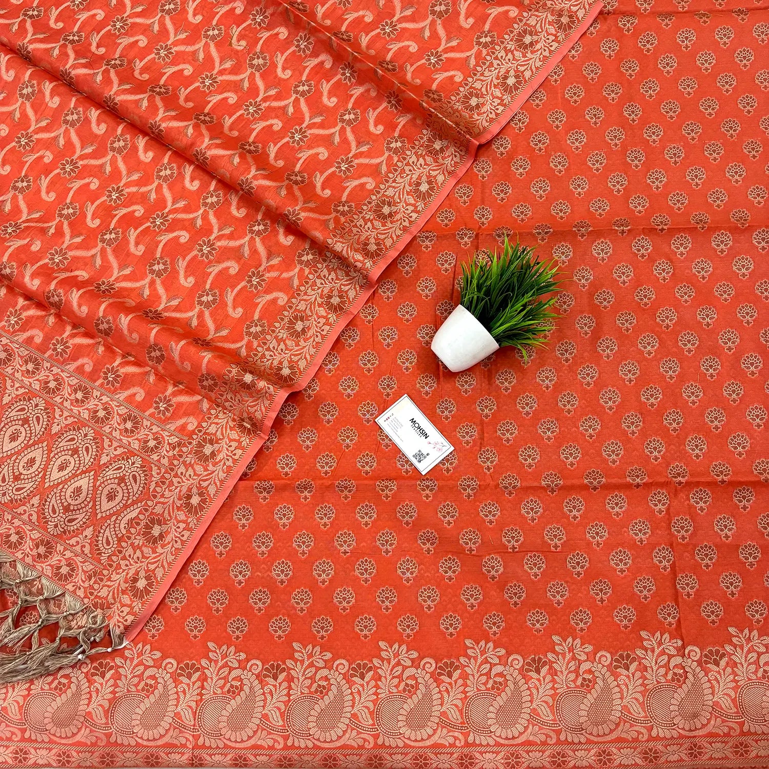 Orange Kacchi Carry Saleeb Cotton Silk Banarasi Suit