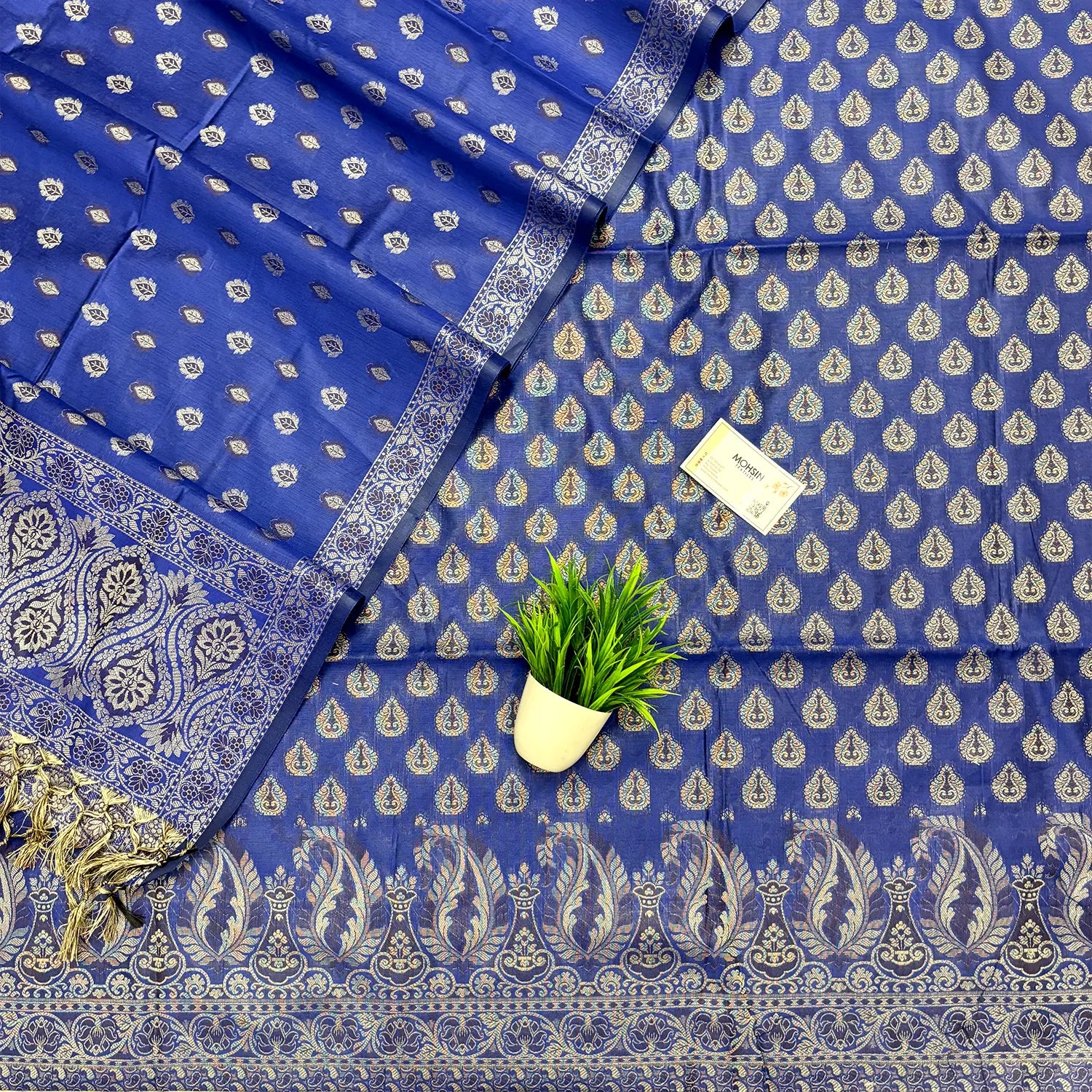 Blue Surahi Jini Cotton Silk Banarasi Suit