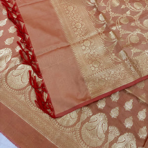 Light Peach Gumbad Crown Satin Silk Banarasi Suit