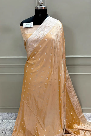 Orangish Peach Flying Buti Katan Silk Banarasi Saree