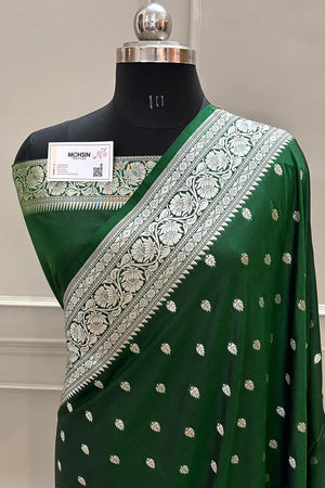 Green Rudraksha Buti Katan Silk Banarasi Saree